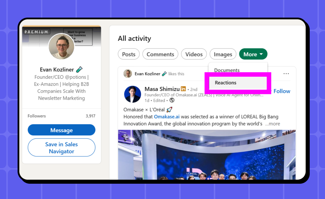 Evan Kozliner spying on influencers on linkedin.png